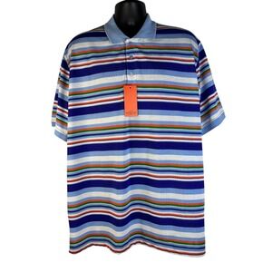 NWT Sahara Club Mens Polo Shirt Multicolored Stripe XXL Short Sleeve Regular Fit